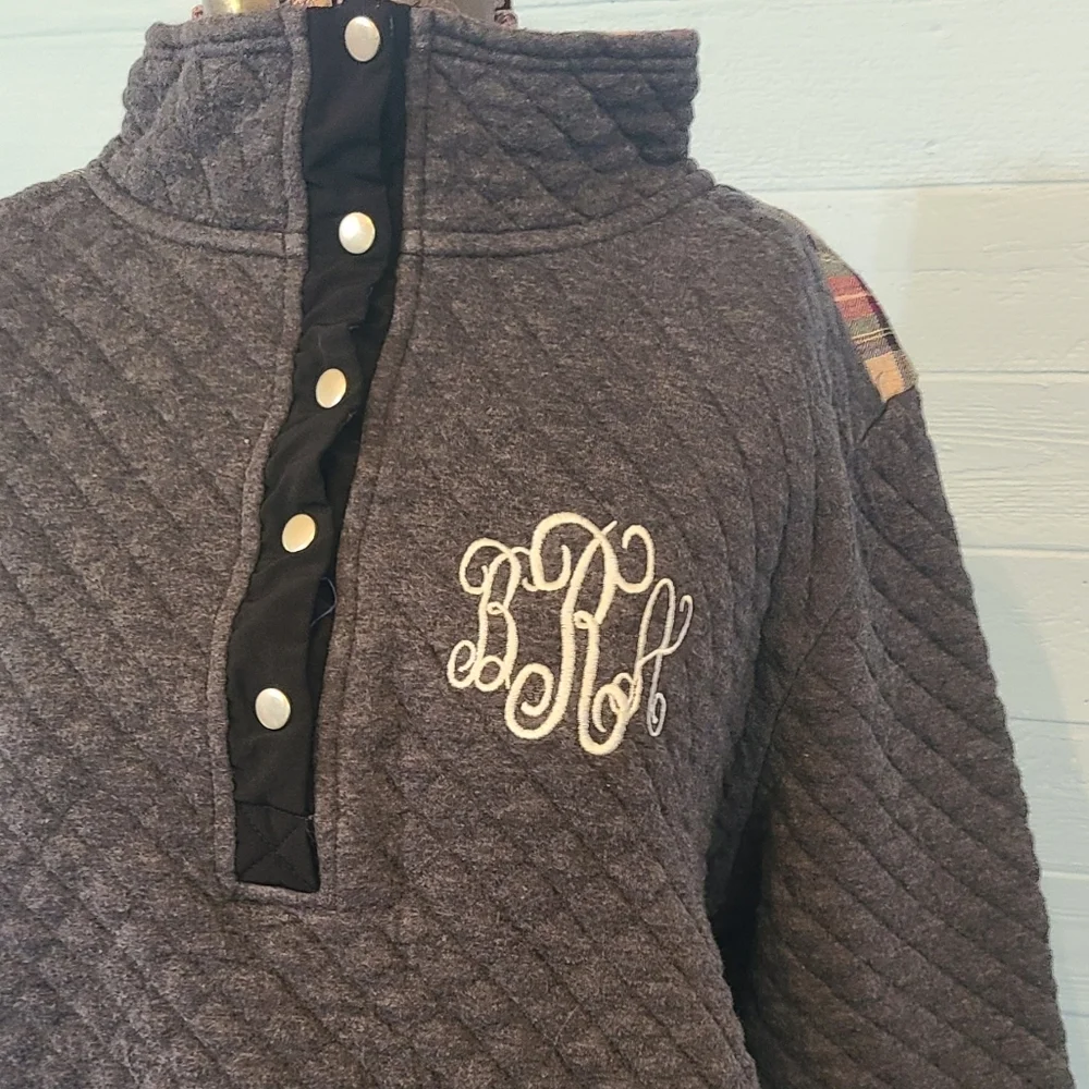 Womens MarleyLilly Womens Quilted Polyester Blend Gray Sweater XXL MONOGRAMMED - Picture 3 of 6